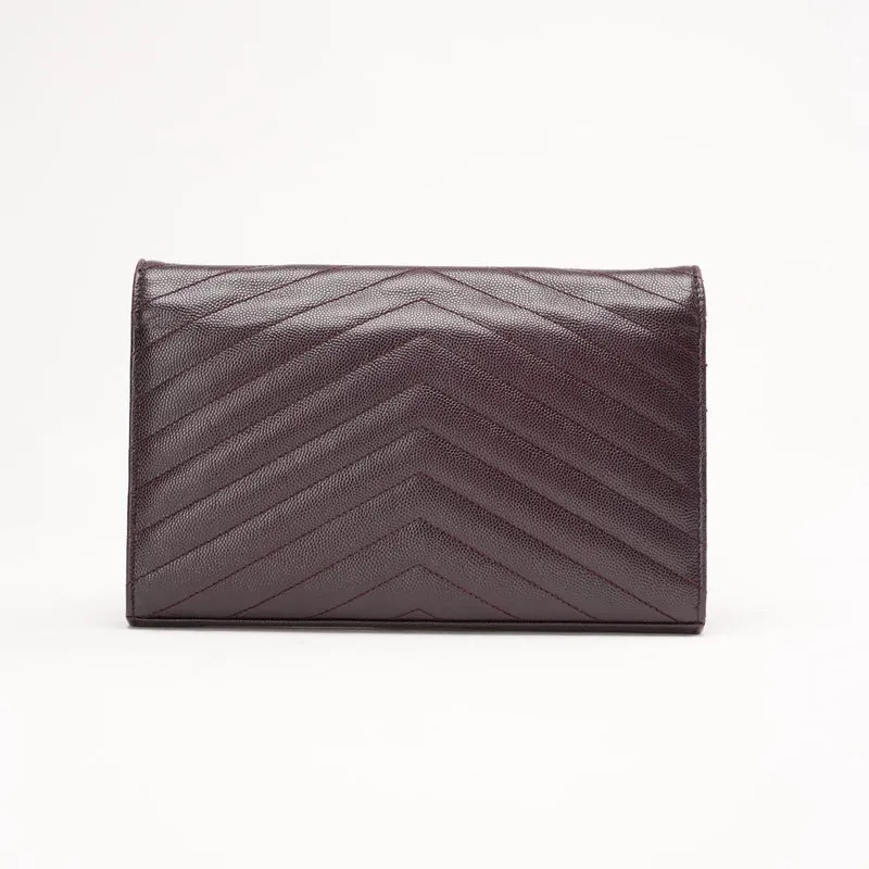 Saint Laurent Burgundy Monogram Envelope Medium Wallet on Chain 2014
