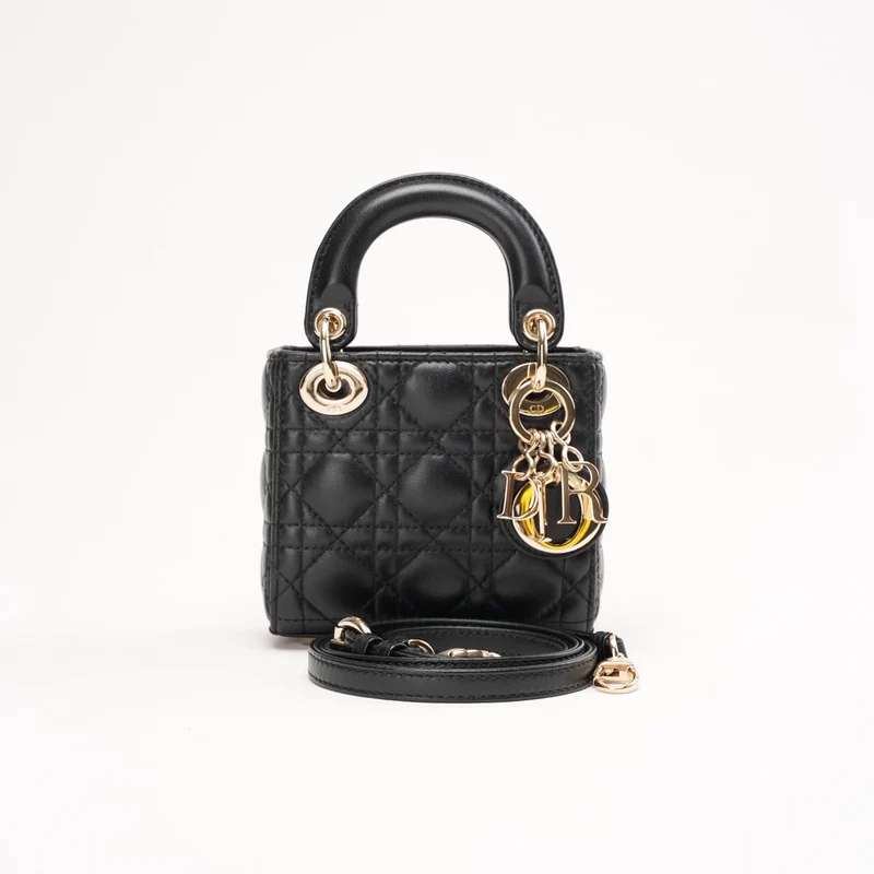 Christian Dior Micro Lady Dior Tasche aus schwarzem Cannage-Lammleder, Modell 2021