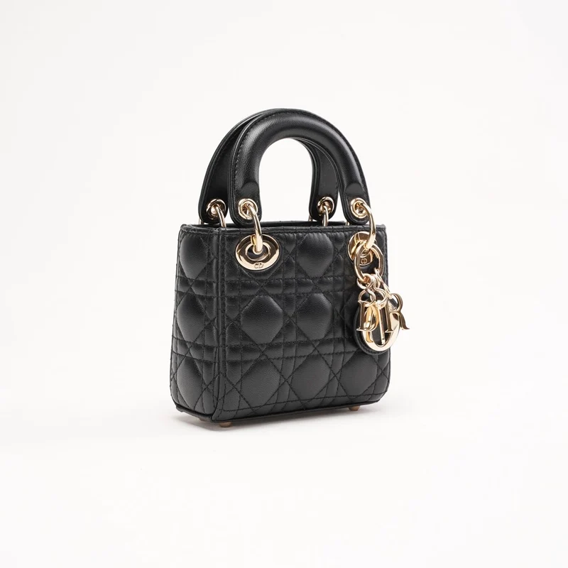 Christian Dior Micro Lady Dior Tasche aus schwarzem Cannage-Lammleder, Modell 2021
