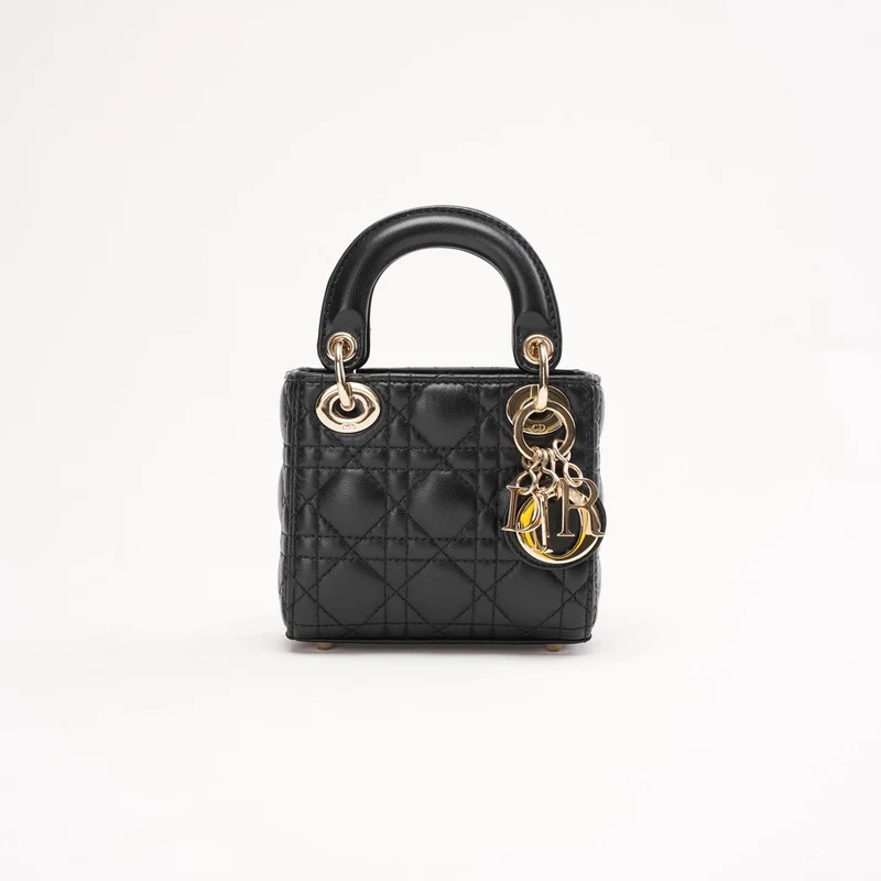 Christian Dior Micro Lady Dior Tasche aus schwarzem Cannage-Lammleder, Modell 2021