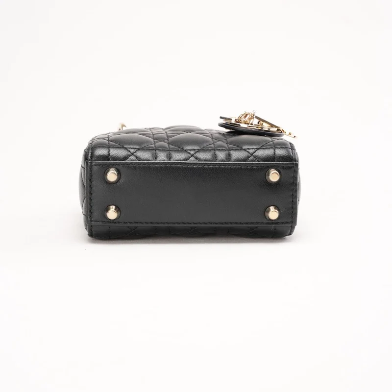 Christian Dior Micro Lady Dior Tasche aus schwarzem Cannage-Lammleder, Modell 2021