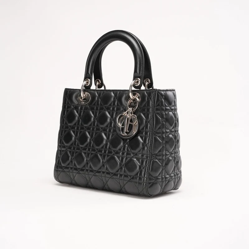 Christian Dior Medium Lady Dior Tasche aus Leder, Schwarz, 2014