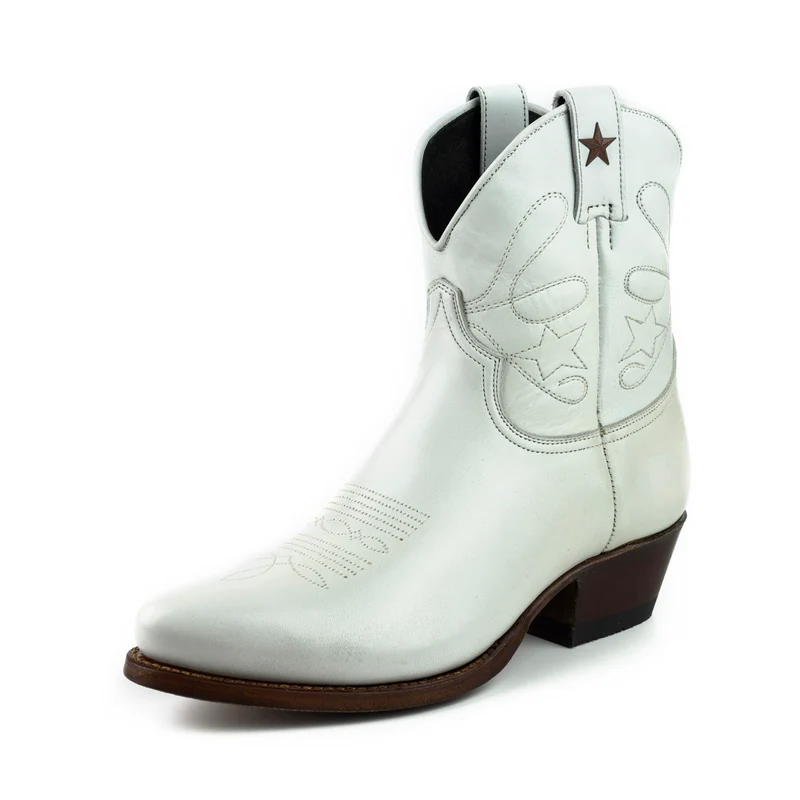 Cowboy Country und Western Damen Stiefeletten 2374 Weißes Leder