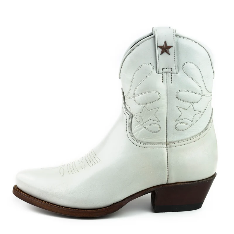 Cowboy Country und Western Damen Stiefeletten 2374 Weißes Leder