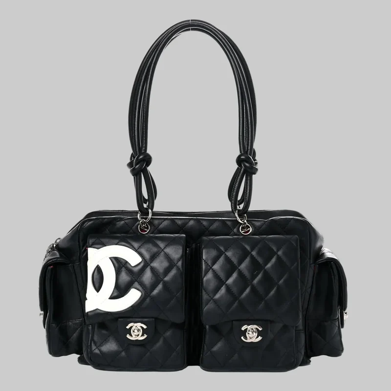 Chanel Cambon Multipocket Reporter Bag aus gestepptem Kalbsleder, groß, schwarz, 2005