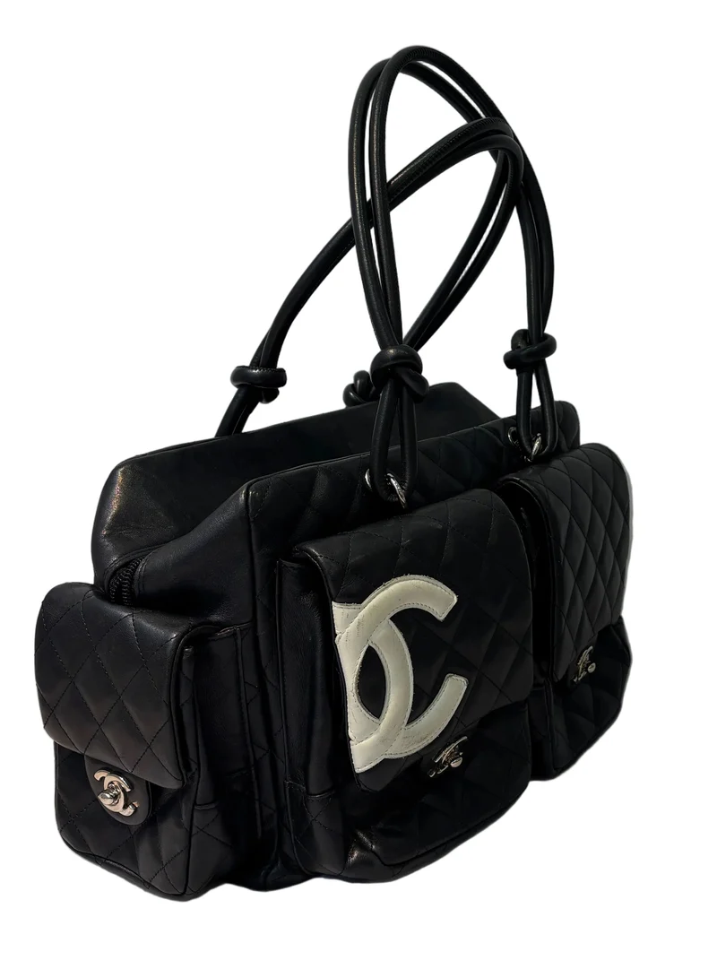 Chanel Cambon Multipocket Reporter Bag aus gestepptem Kalbsleder, groß, schwarz, 2005