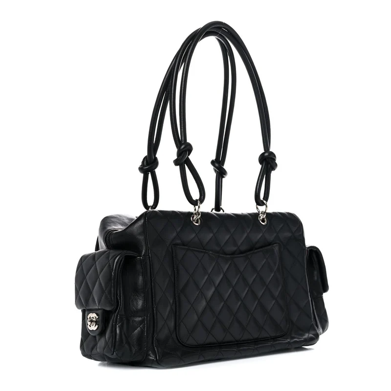 Chanel Cambon Multipocket Reporter Bag aus gestepptem Kalbsleder, groß, schwarz, 2005