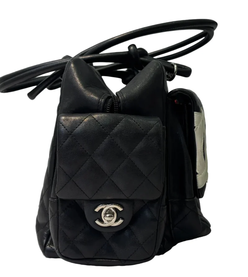 Chanel Cambon Multipocket Reporter Bag aus gestepptem Kalbsleder, groß, schwarz, 2005