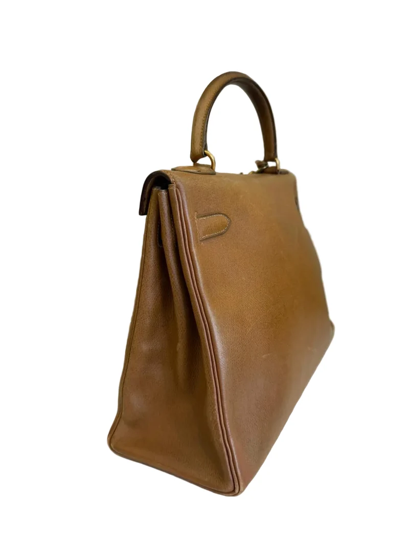 Hermes Vintage Kelly 32 Courchevel Leder Gold 1978