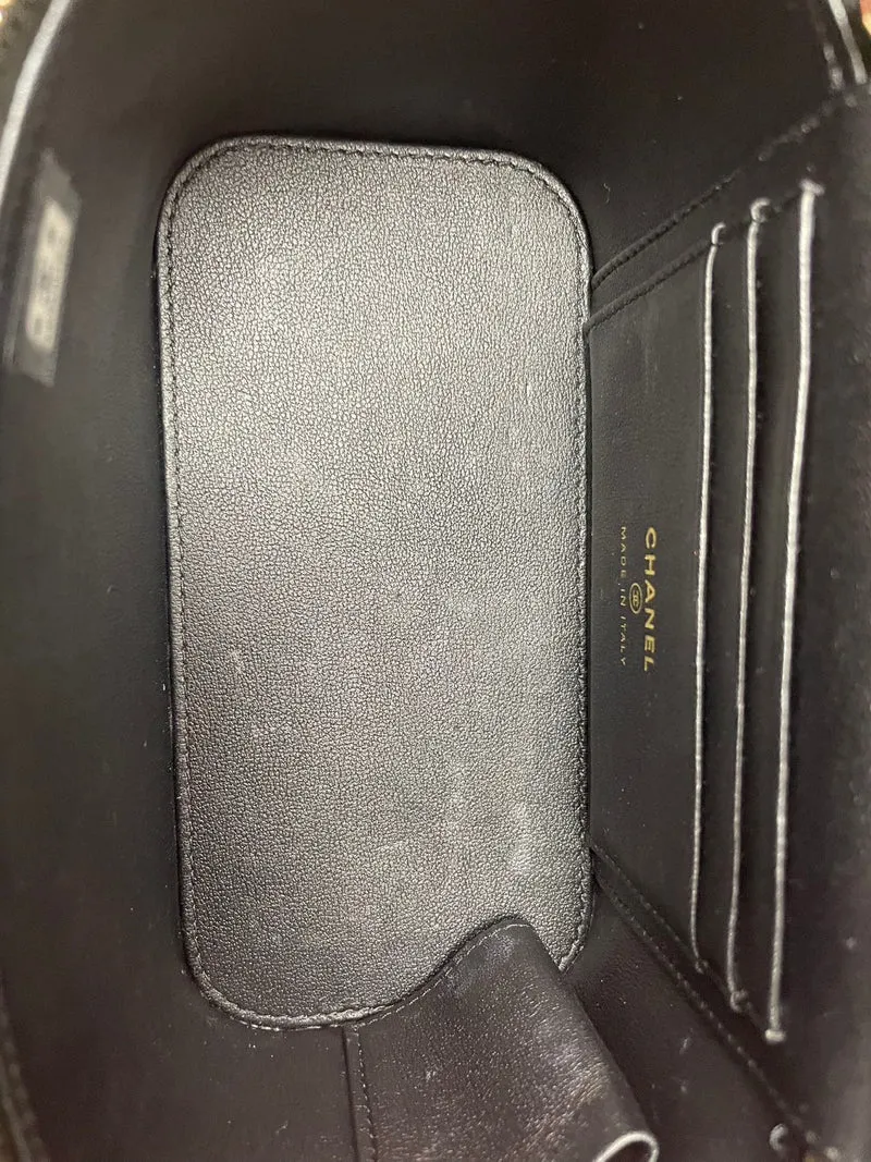 Chanel Classic Long Vanity Case aus schwarzem Lammleder mit Tragegriff