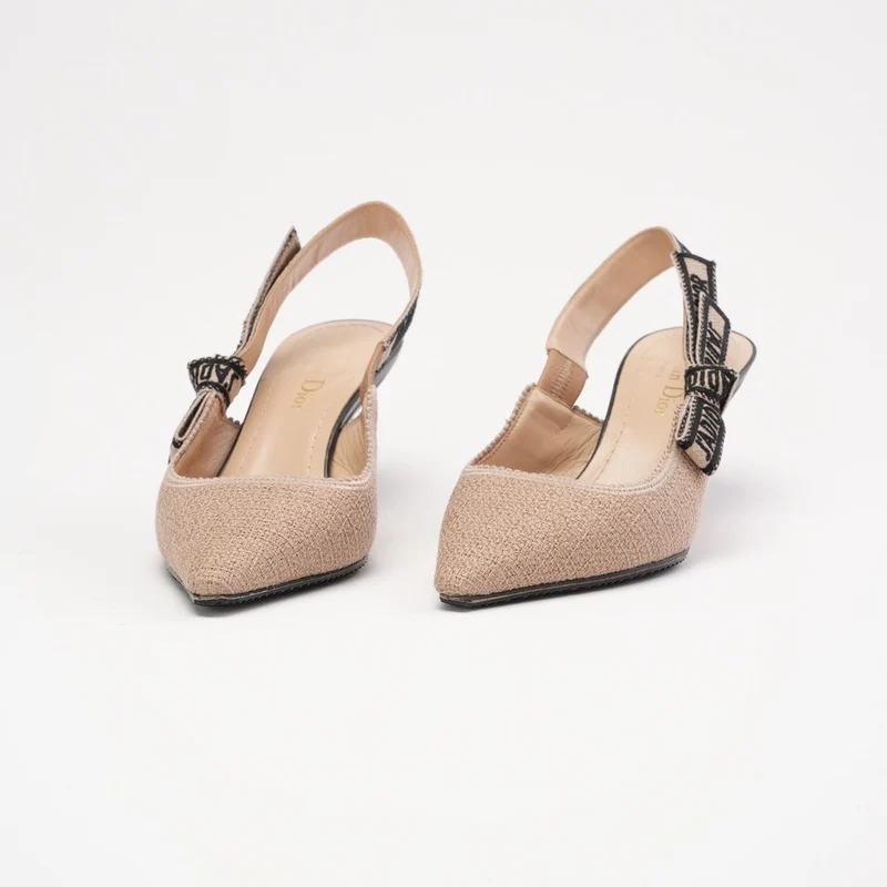 Christian Dior J'adior Slingback-Pumps aus beigefarbenem/schwarzem Stoff, Größe 34