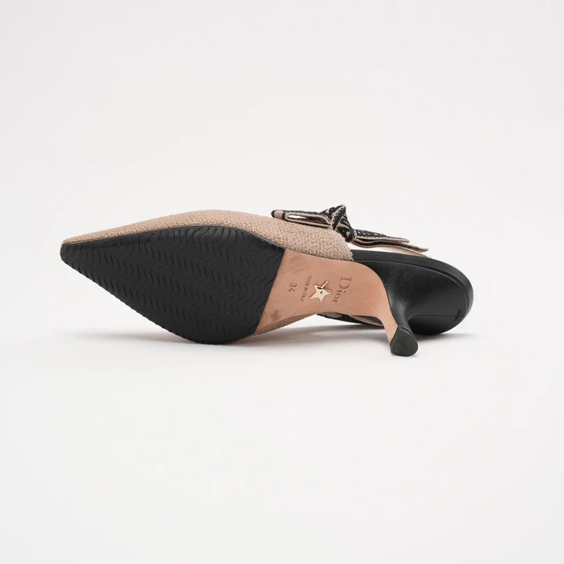 Christian Dior J'adior Slingback-Pumps aus beigefarbenem/schwarzem Stoff, Größe 34