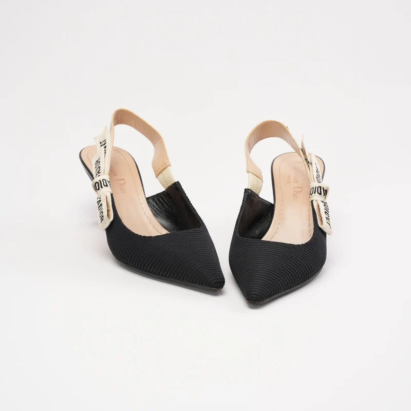 Christian Dior J'Adior Slingback-Pumps aus schwarzem/weißem Stoff, Größe 35