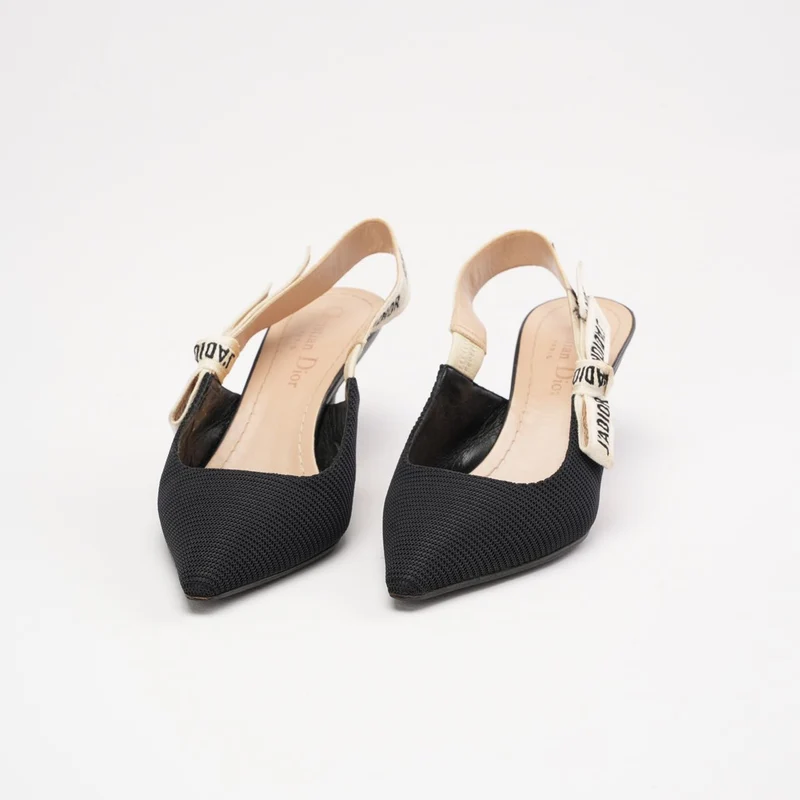 Christian Dior J'Adior Slingback-Pumps aus schwarzem/weißem Stoff, Größe 35