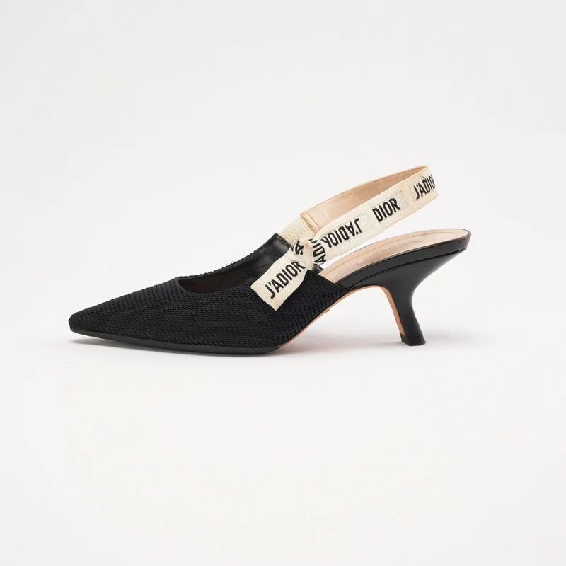 Christian Dior J'Adior Slingback-Pumps aus schwarzem/weißem Stoff, Größe 35