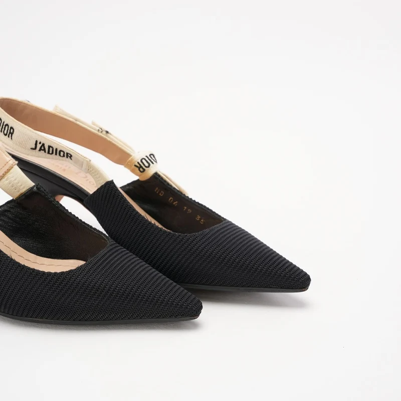 Christian Dior J'Adior Slingback-Pumps aus schwarzem/weißem Stoff, Größe 35