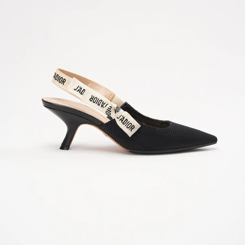 Christian Dior J'Adior Slingback-Pumps aus schwarzem/weißem Stoff, Größe 35
