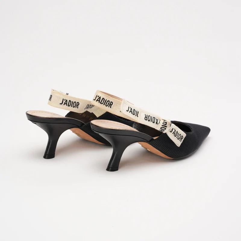 Christian Dior J'Adior Slingback-Pumps aus schwarzem/weißem Stoff, Größe 35