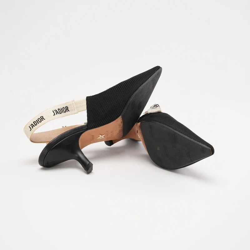 Christian Dior J'Adior Slingback-Pumps aus schwarzem/weißem Stoff, Größe 35