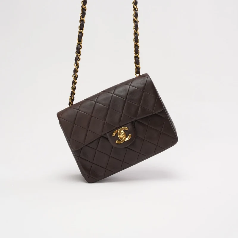 „Seltene“ Chanel Timeless Mini Square Flap, Lammbraun, 1994