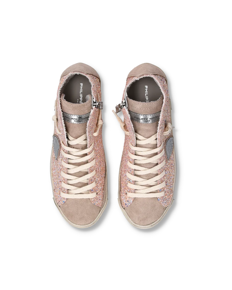 Sneakers Prsx Women with glitter upper, Light Pink