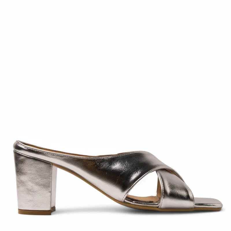 Women Silver Leather Heels #3680