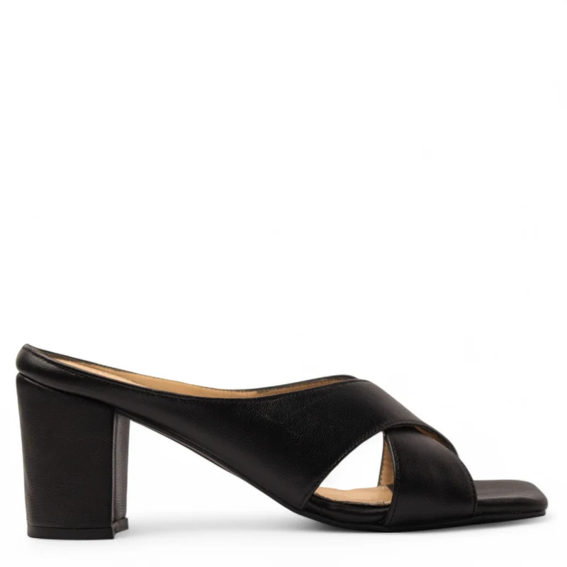 Women Black Leather Heels #3679