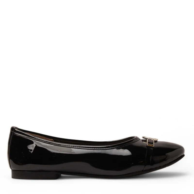 Women Black Vernis Leather Ballerina #3677