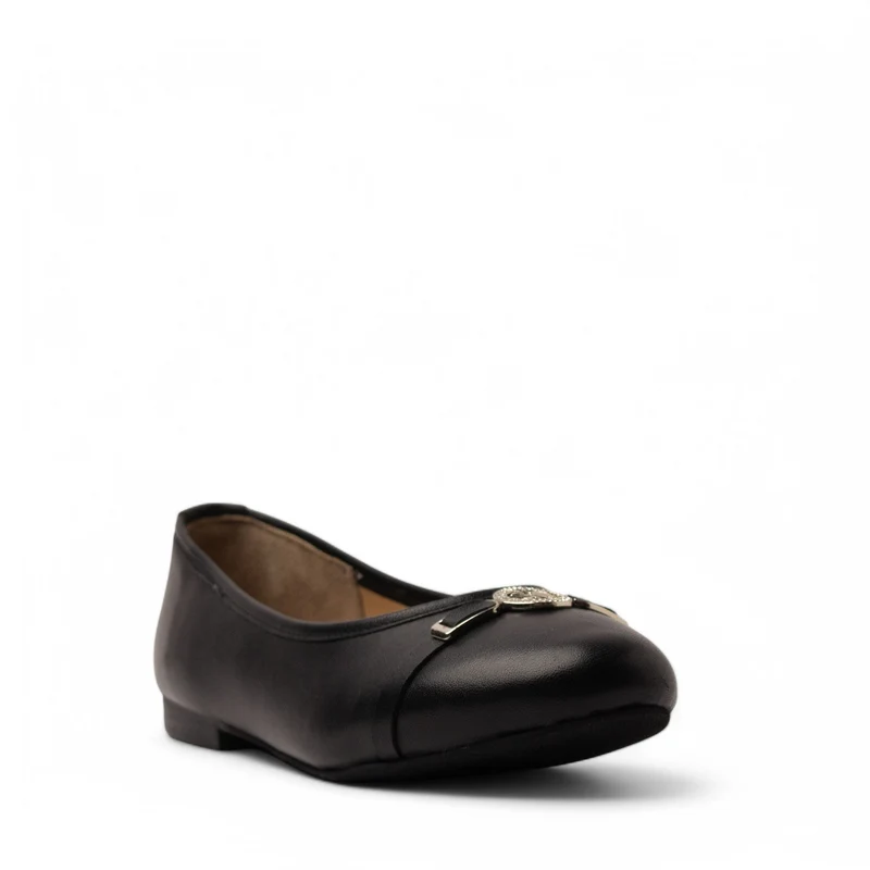 Women Black Leather Ballerina #3675