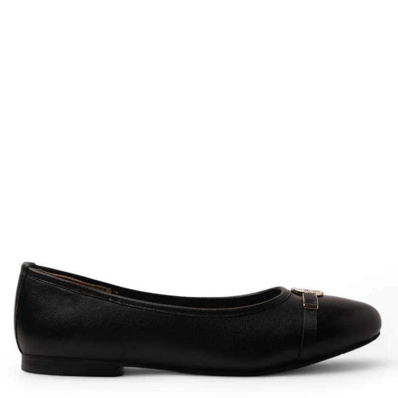 Women Black Leather Ballerina #3675