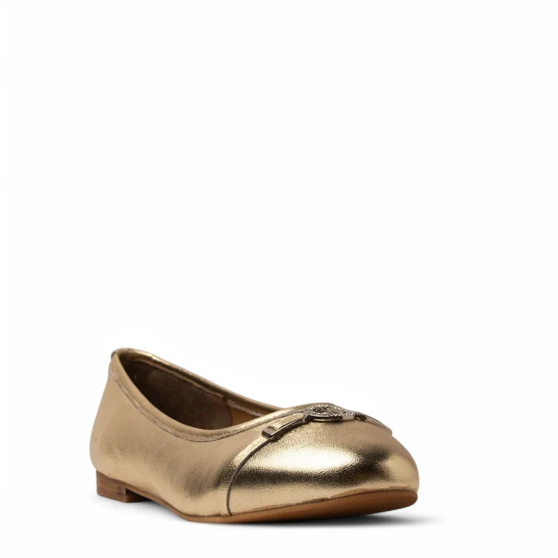 Women Gold Leather Ballerina #3674