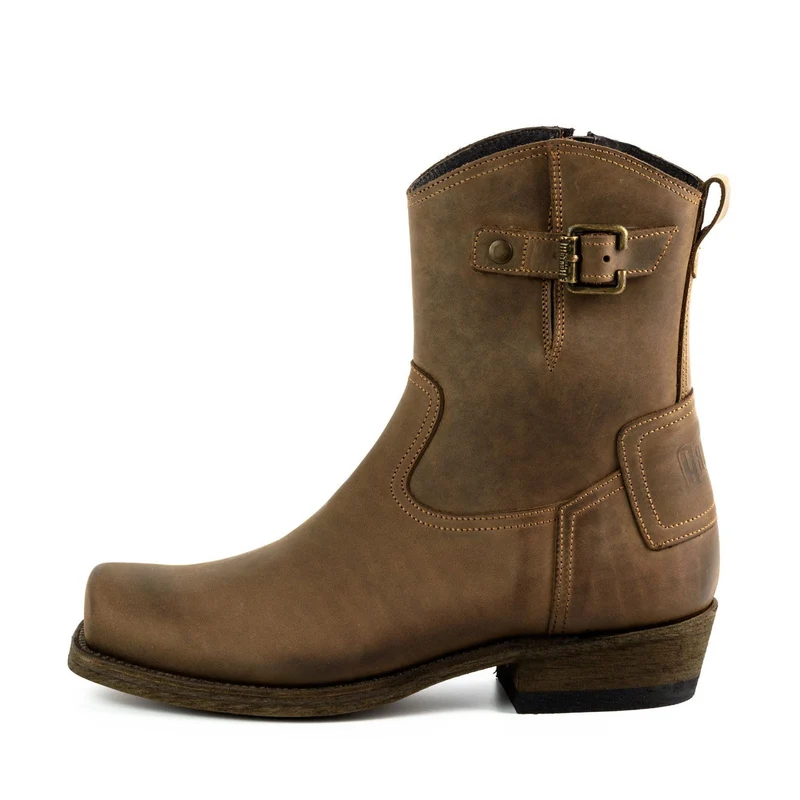 Biker Motard Stiefeletten für Damen und Herren 05 Braunes Leder