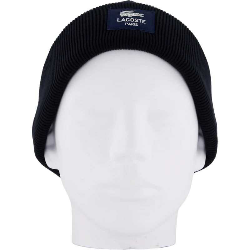 Ribbed Cotton Badge Beanie Noir 031