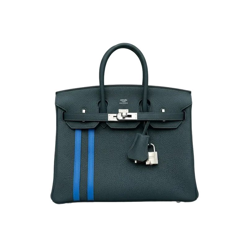 Hermes Birkin 25 Handtasche aus grünem Cyprès- und blauem Zellige Officier Togo-Leder 2018