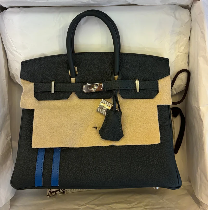 Hermes Birkin 25 Handtasche aus grünem Cyprès- und blauem Zellige Officier Togo-Leder 2018