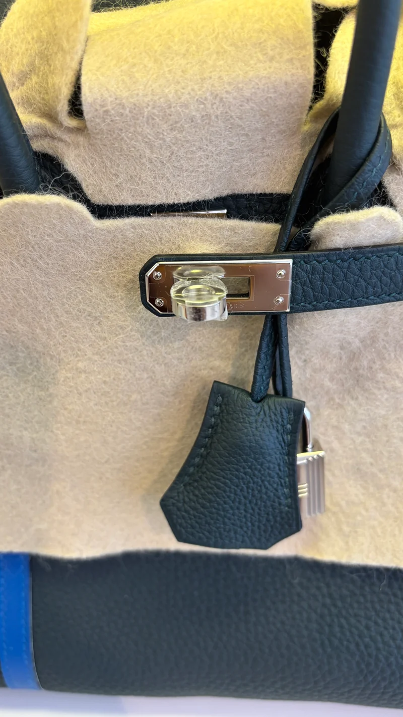 Hermes Birkin 25 Handtasche aus grünem Cyprès- und blauem Zellige Officier Togo-Leder 2018