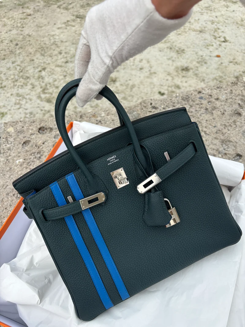 Hermes Birkin 25 Handtasche aus grünem Cyprès- und blauem Zellige Officier Togo-Leder 2018