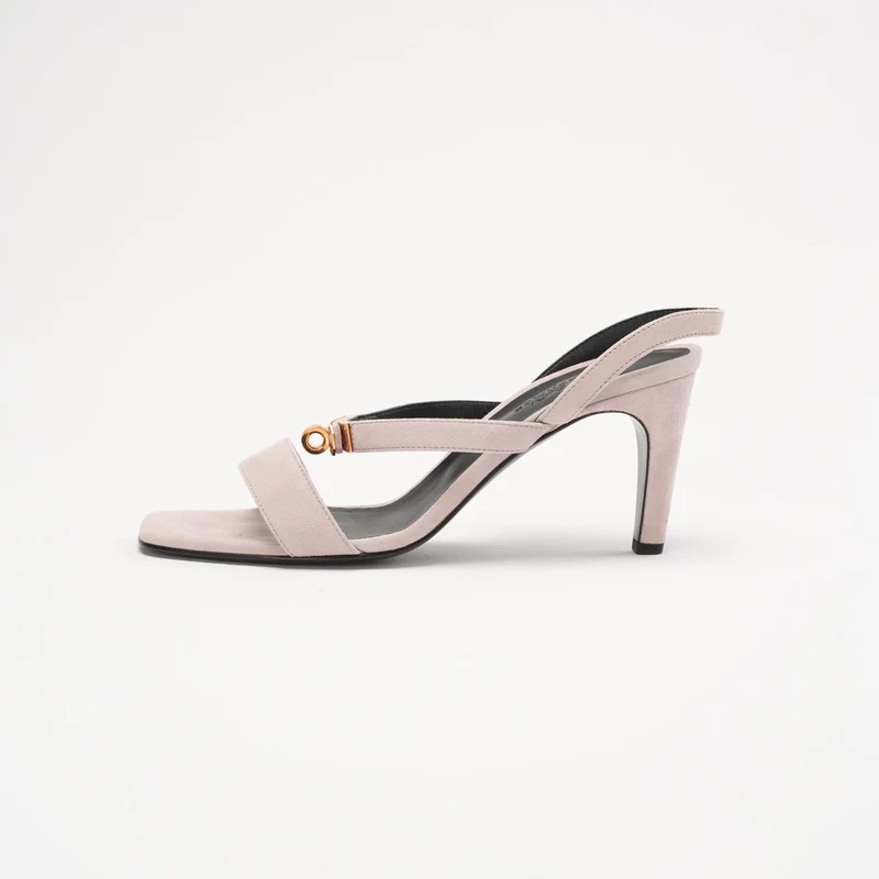 Hermès Glamour 95 Sandalen aus Ziegenveloursleder mit Kelly-Schnalle, Porzellanrosa, Größe 38
