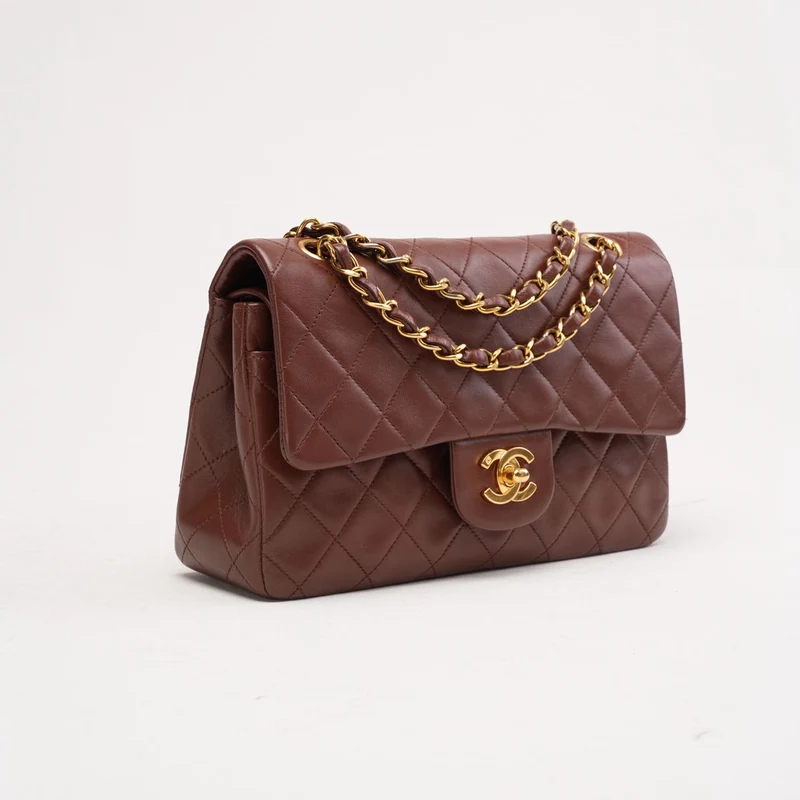 Chanel Vintage Kleine Doppelflap-Tasche, schokoladenbraun, 1996