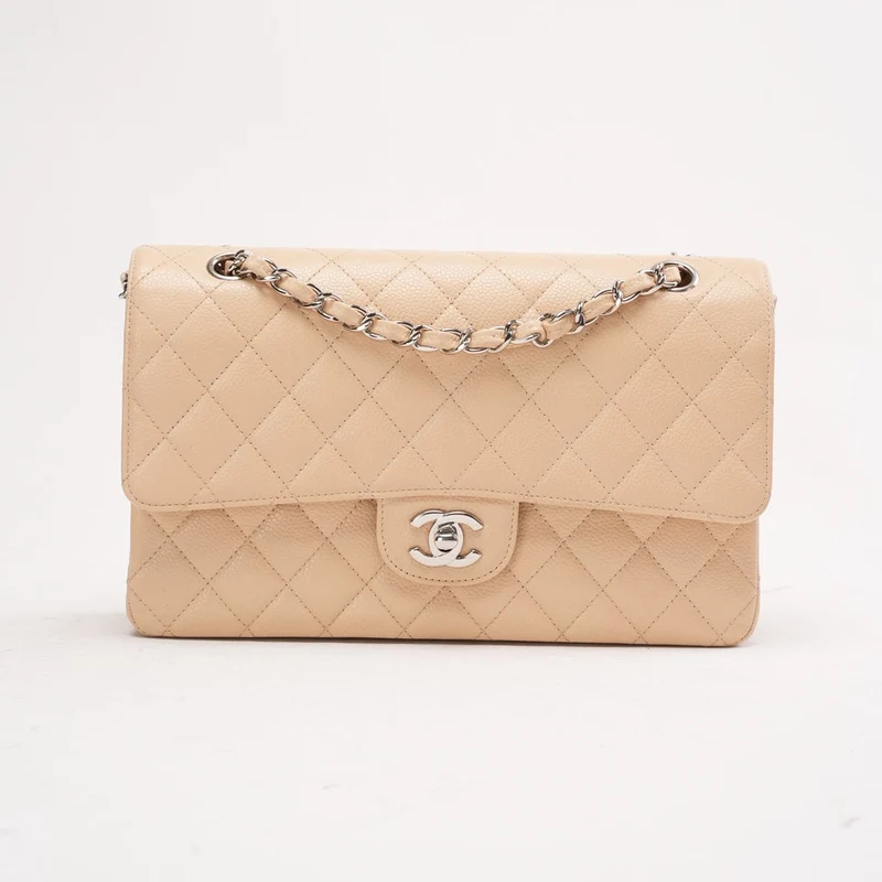Chanel Medium Classic Double Flap Bag Caviar Beige 2011