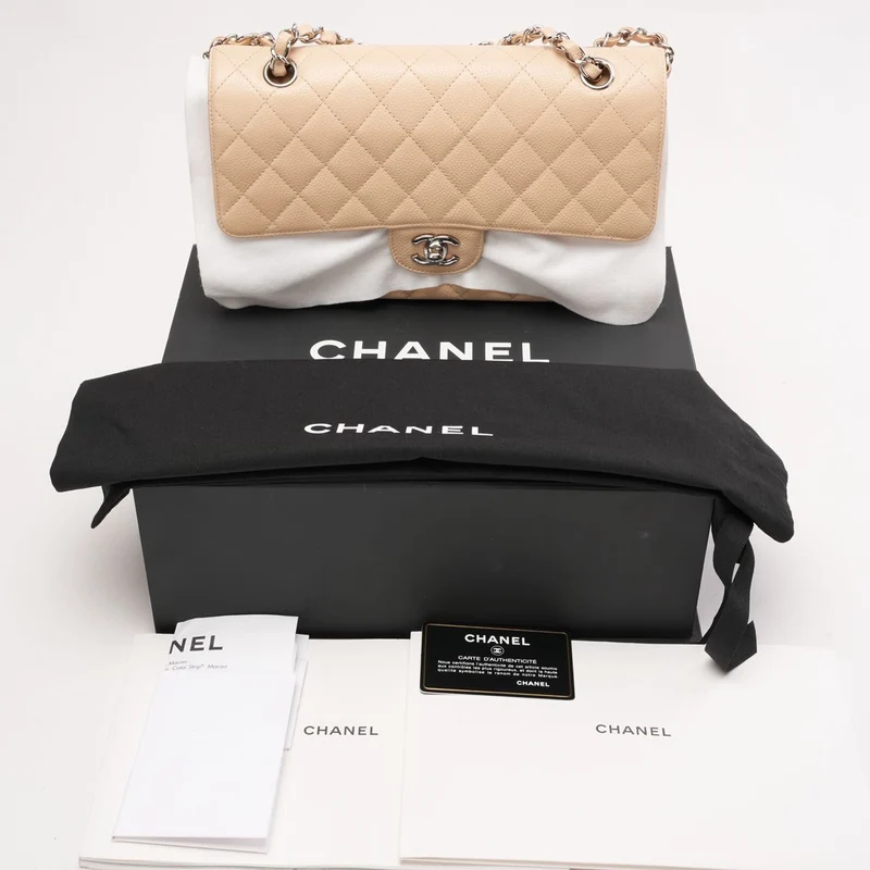 Chanel Medium Classic Double Flap Bag Caviar Beige 2011