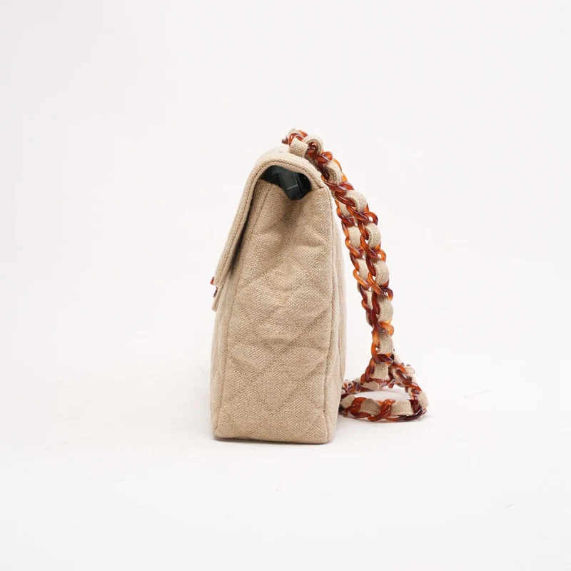 Chanel Vintage Jumbo Classic Single Flap Leinen-Canvas Beige 1997