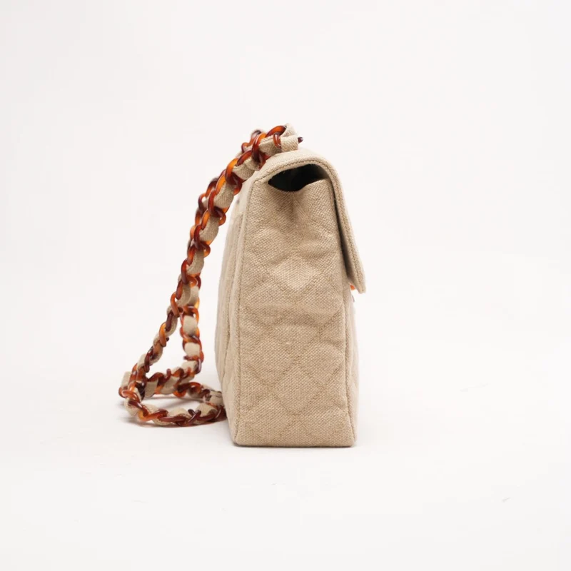 Chanel Vintage Jumbo Classic Single Flap Leinen-Canvas Beige 1997