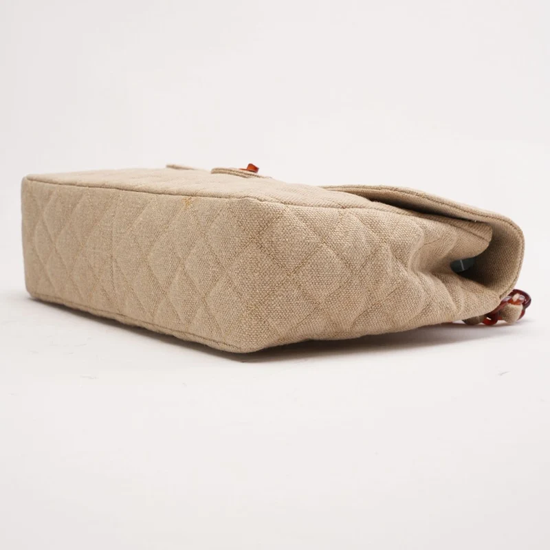 Chanel Vintage Jumbo Classic Single Flap Leinen-Canvas Beige 1997