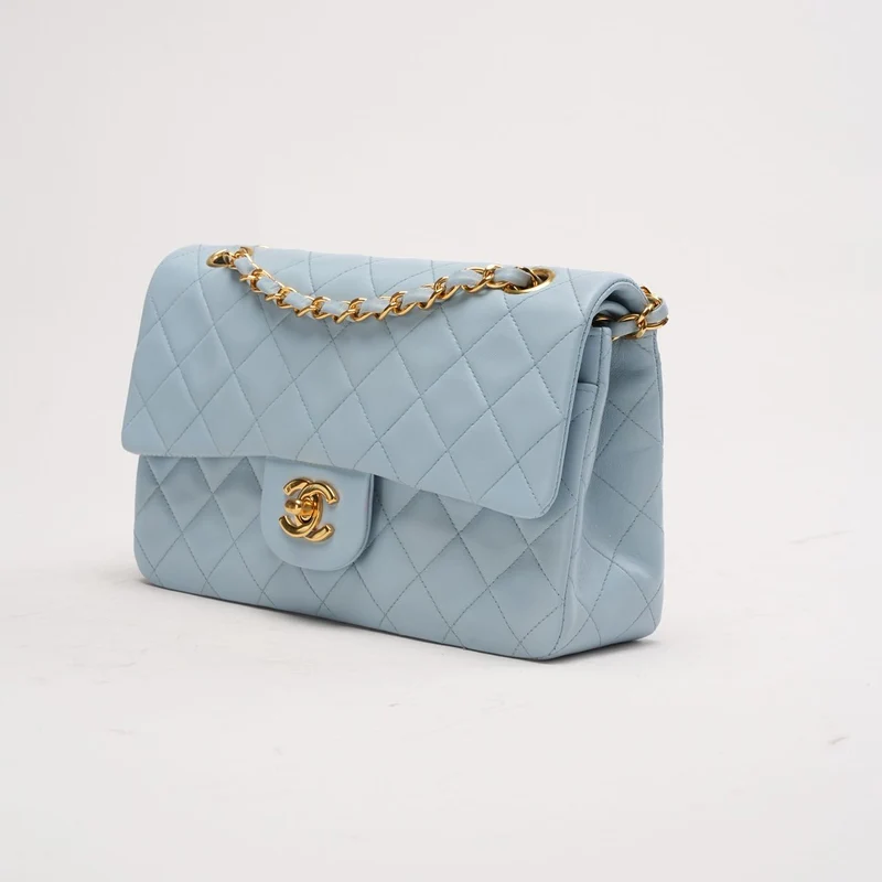 Chanel Vintage Small Classic Double Flap Lamm Hellblau 1997