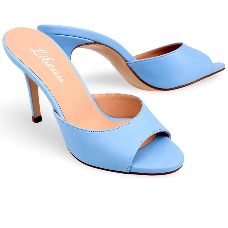 Babyblues Mules – Damen Pastell Mules Leder Blau