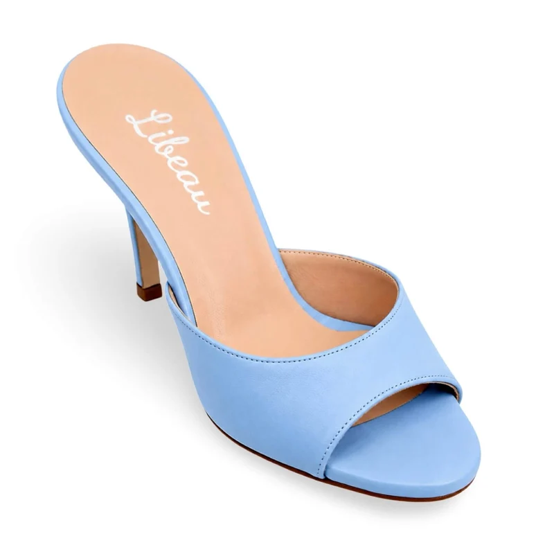 Babyblues Mules – Damen Pastell Mules Leder Blau