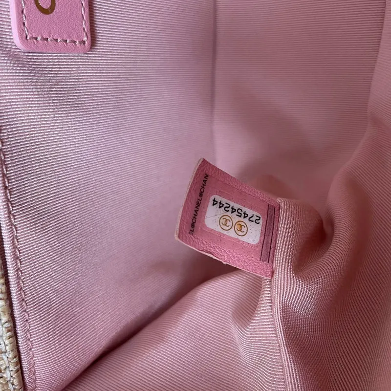 Chanel Medium Boy Flap Chevron Raffia & Leather Pink 2018