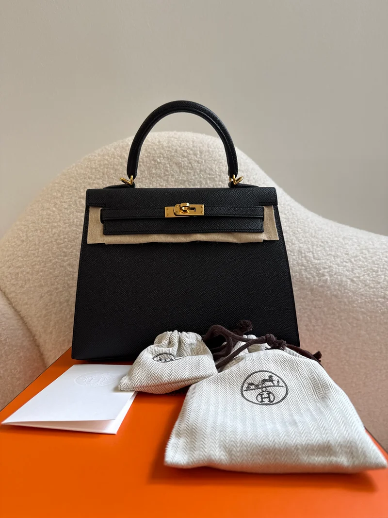 Hermes Sellier Kelly 25 Epsom Leder Schwarz 2024