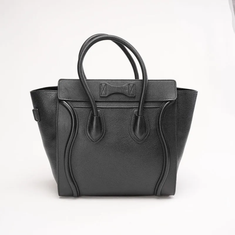 Celine Micro Luggage Tote Bag aus schwarzem, genarbtem Kalbsleder, 2018